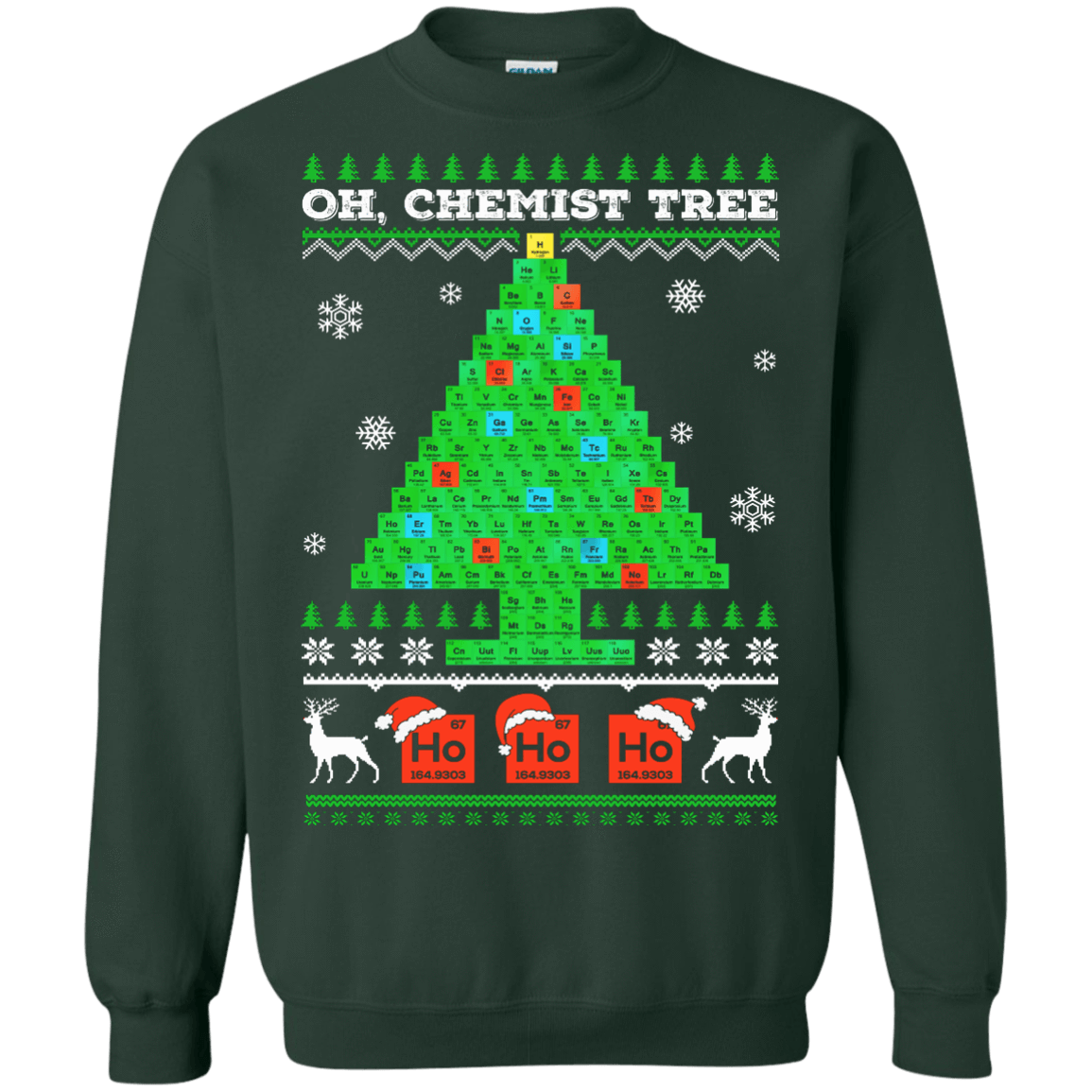 Oh Chemistry Tree Science Christmas Ugly Sweater-T-Shirt & Hoodie-Crewneck Sweatshirt-Forest Green