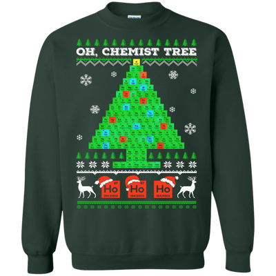 Oh Chemistry Tree Science Christmas Ugly Sweater-T-Shirt & Hoodie-Crewneck Sweatshirt-Forest Green