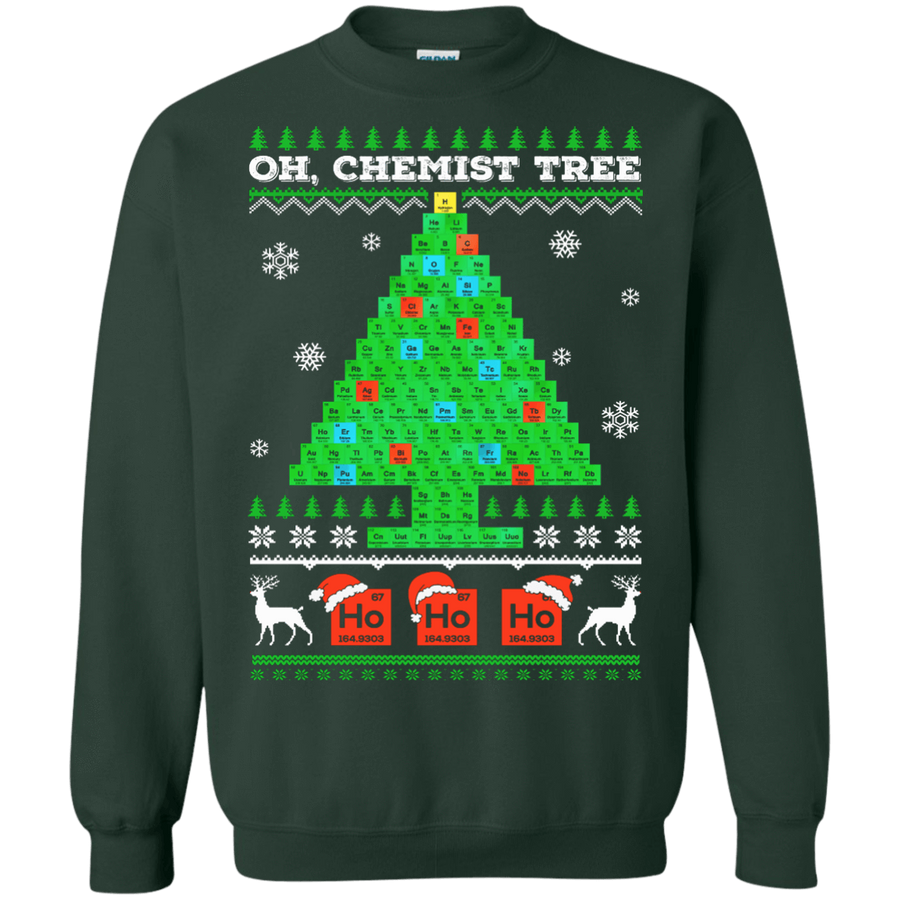 Oh Chemistry Tree Science Christmas Ugly Sweater-T-Shirt & Hoodie-Crewneck Sweatshirt-Forest Green