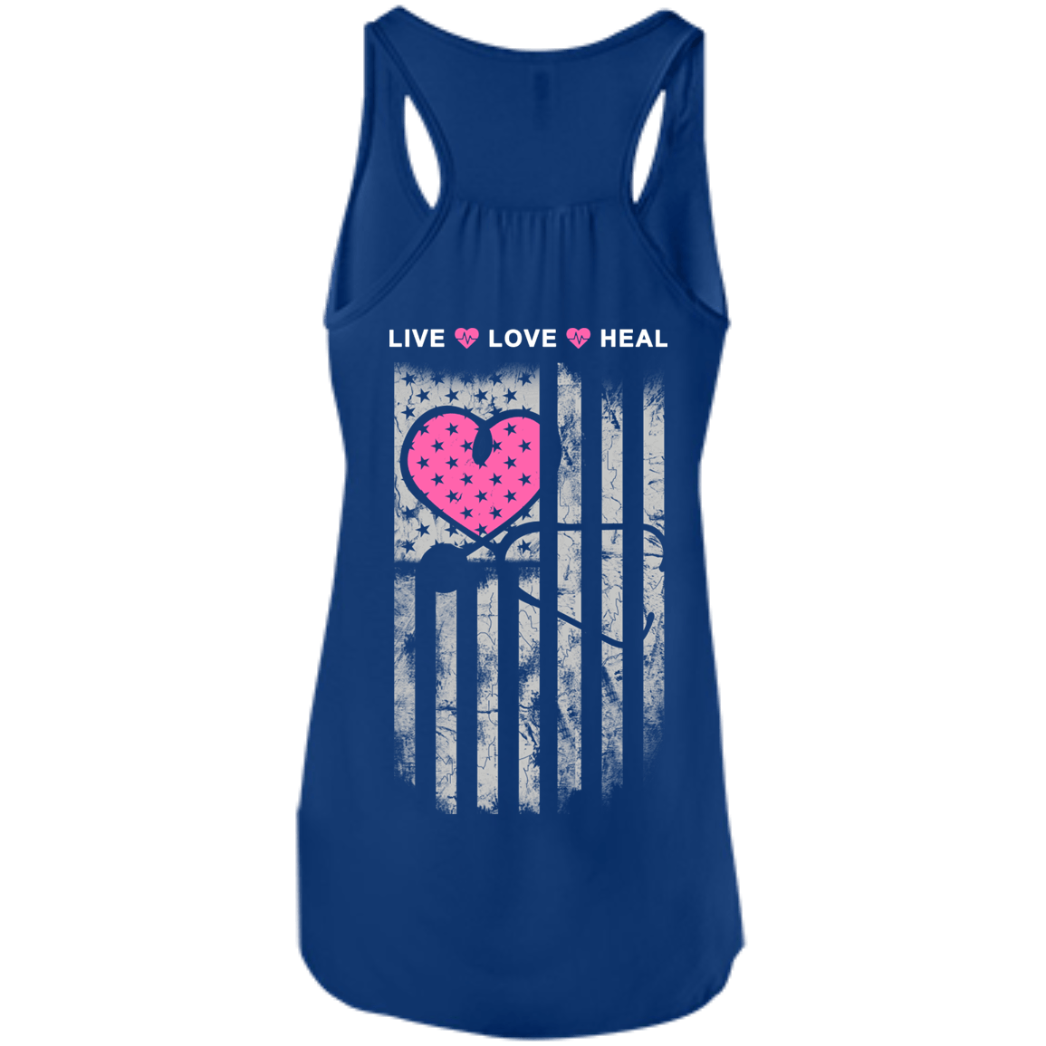 Nurse Heart Flag American Live Love Heal-T-Shirt & Hoodie-Women's Flowy Racerback Tank-True Royal