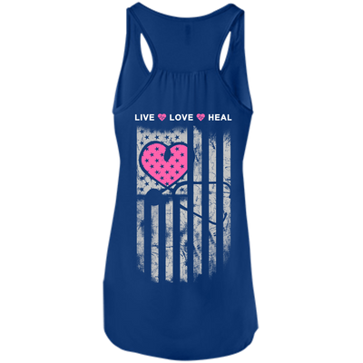 Nurse Heart Flag American Live Love Heal-T-Shirt & Hoodie-Women's Flowy Racerback Tank-True Royal