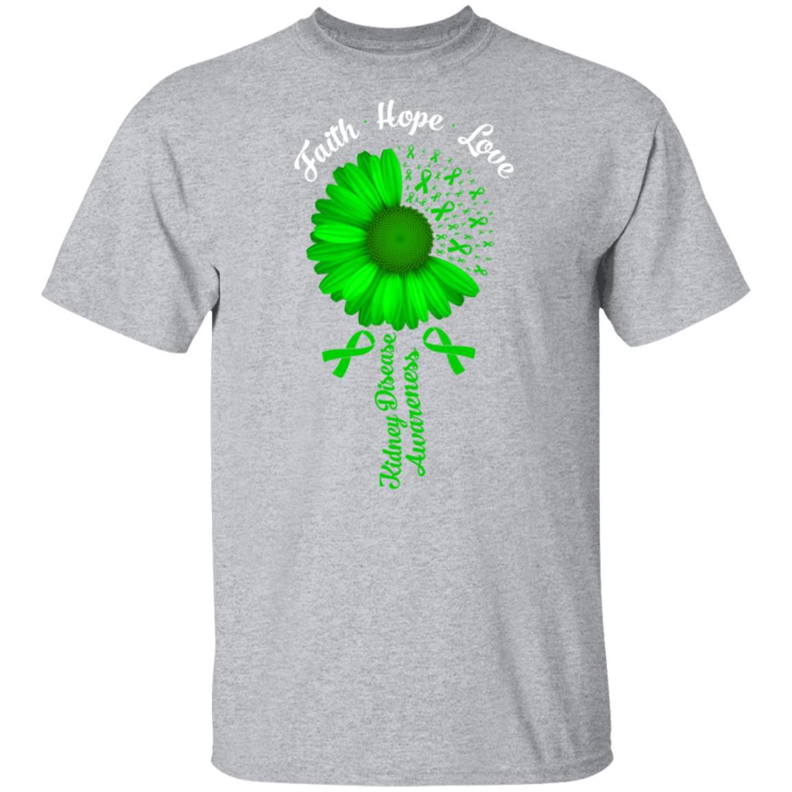 Faith Hope Love Green Kidney Disease Awareness-T-Shirt & Hoodie-Classic T-Shirt-Sport Grey