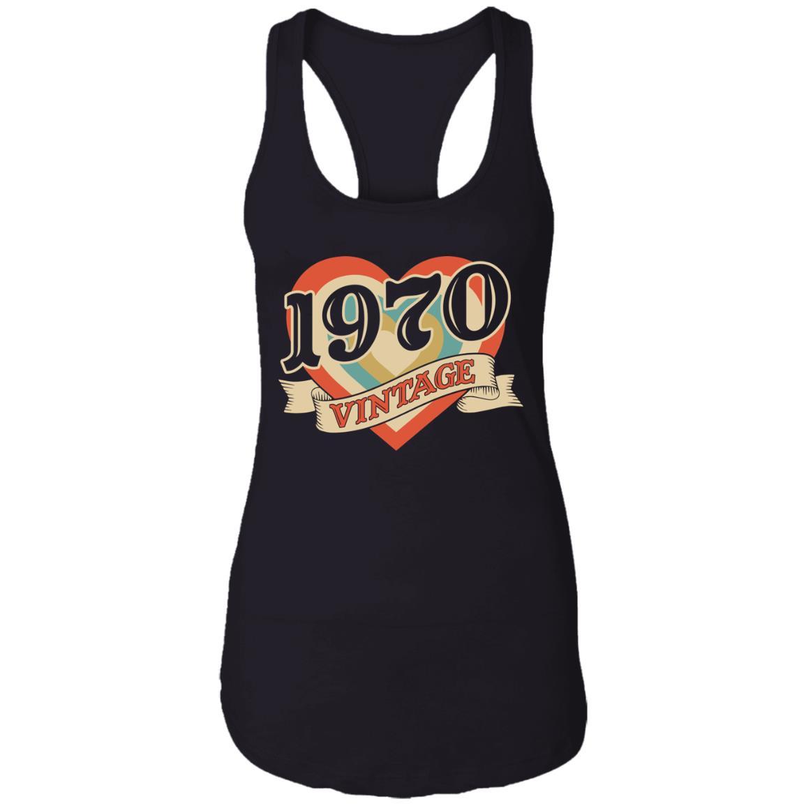 51th Birthday Gifts Classic Retro Heart Vintage 1970-T-Shirt & Tank Top-Women's Ideal Racerback Tank-Black