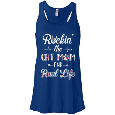 Rockin The Cat Mom Aunt Life Mothers Day Cat Lovers-T-Shirt & Tank Top-Women's Flowy Racerback Tank-True Royal