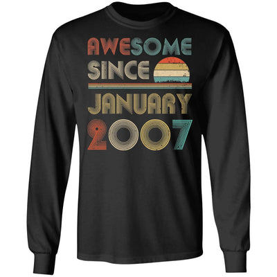 Awesome Since January 2007 Vintage 14th Birthday Gifts-T-Shirt & Hoodie-Long Sleeve T-Shirt-Black