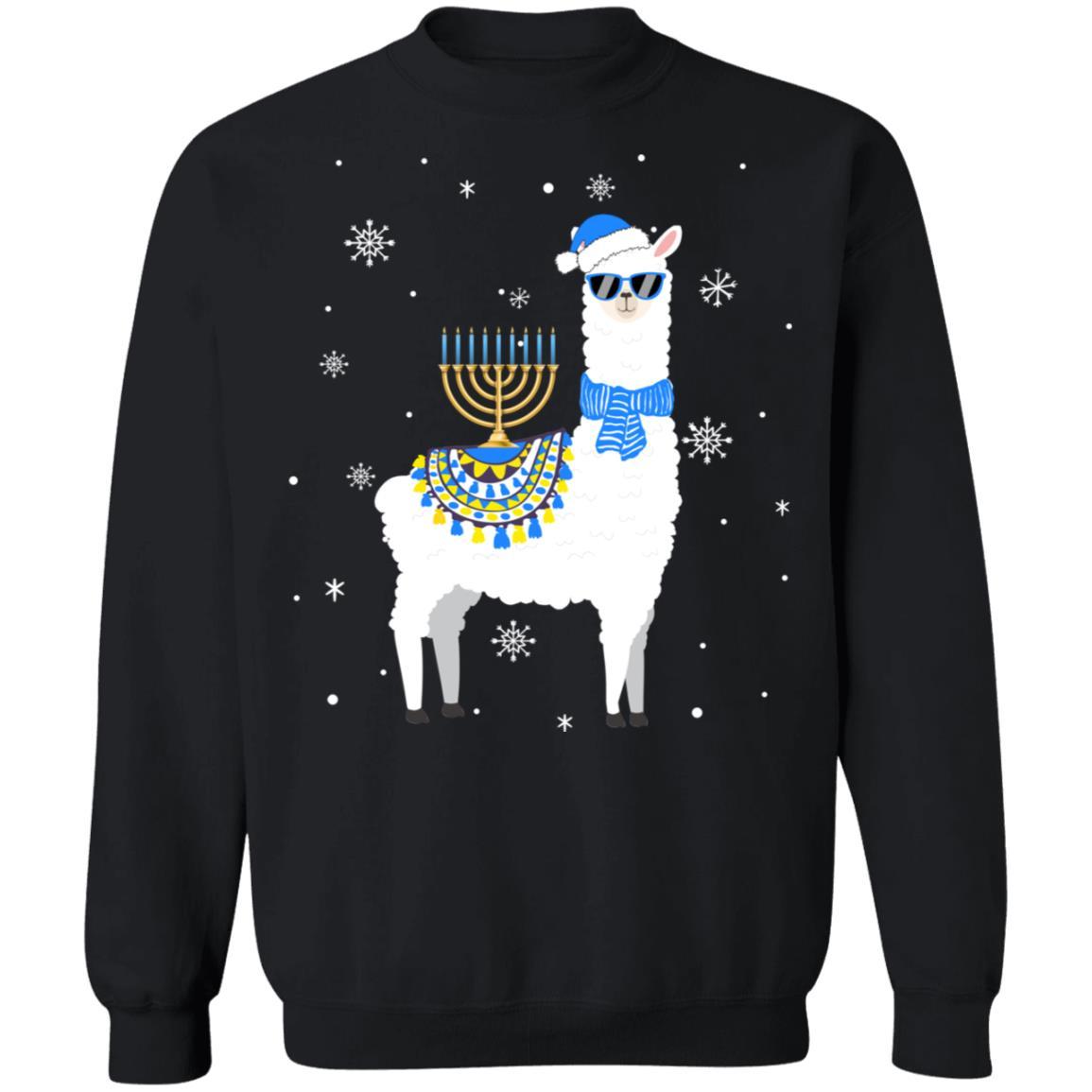 Menorah Hanukkah Llama Cute Alpaca Chanukah Gift-T-Shirt & Sweatshirt-Crewneck Sweatshirt-Black