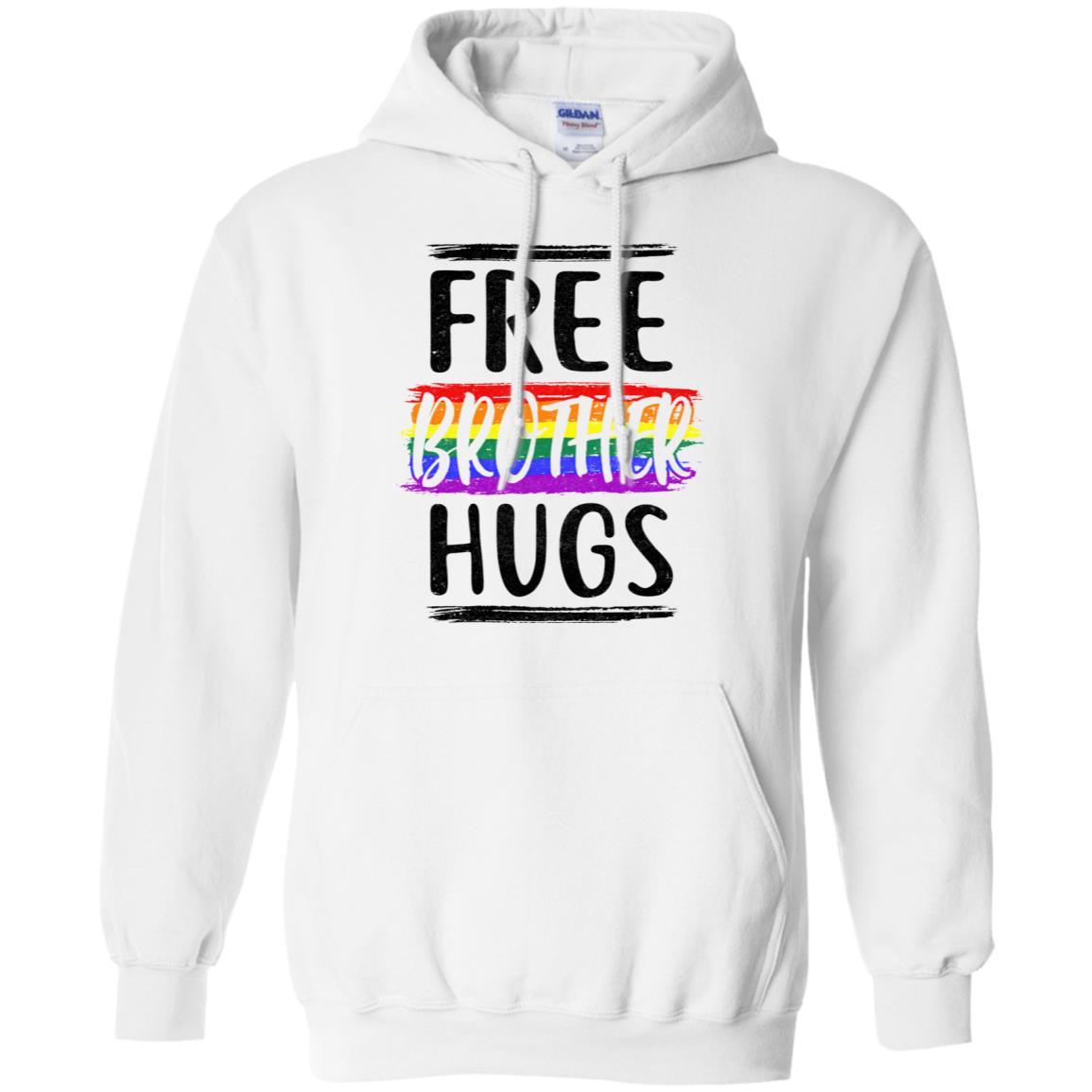 Free Brother Hugs Rainbow heart LGBT Pride Month-T-Shirt & Hoodie-Pullover Hoodie-White