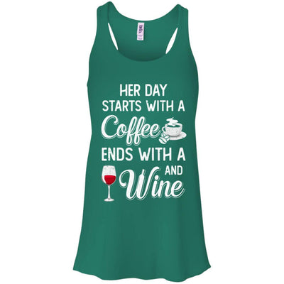 Her Day Starts With Coffee And Ends With Wine-T-Shirt & Tank Top-Women's Flowy Racerback Tank-Kelly Green