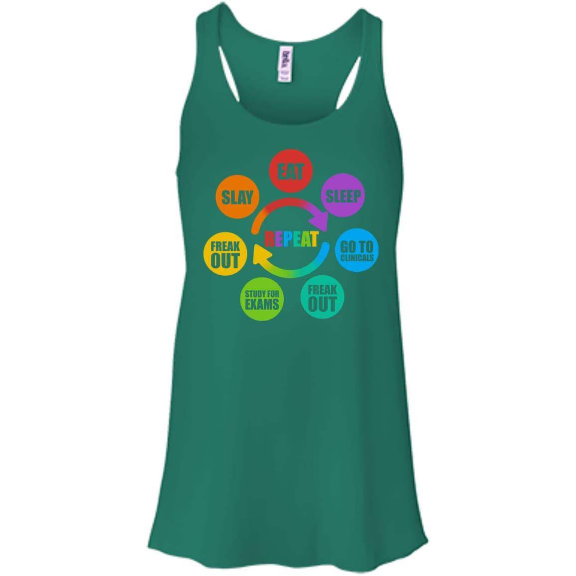 Eat Sleep Go to Clinicals Freak out Study for exams-T-Shirt & Hoodie-Women's Flowy Racerback Tank-Kelly