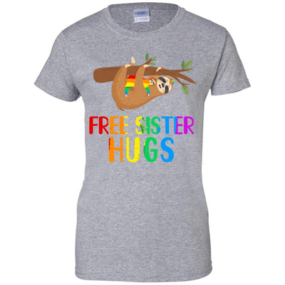 Free Sister Hugs Sloth Rainbow Heart LGBT Pride Month-T-Shirt & Hoodie-Women's T-Shirt-Sport Grey