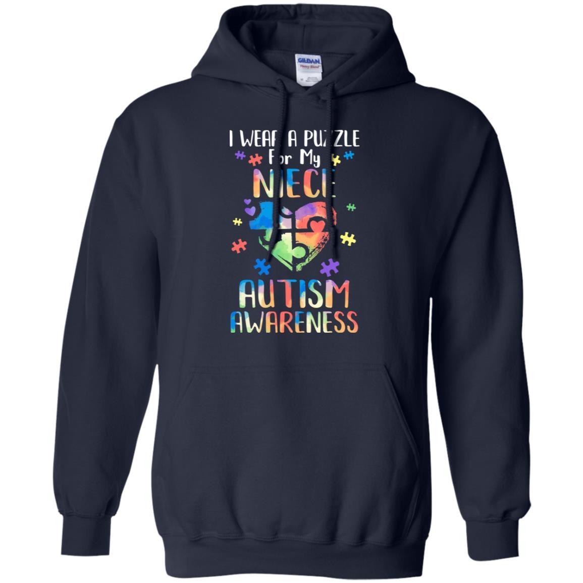 I Wear A Puzzle For My Niece Autism Awareness-T-Shirt & Hoodie-Pullover Hoodie-Navy