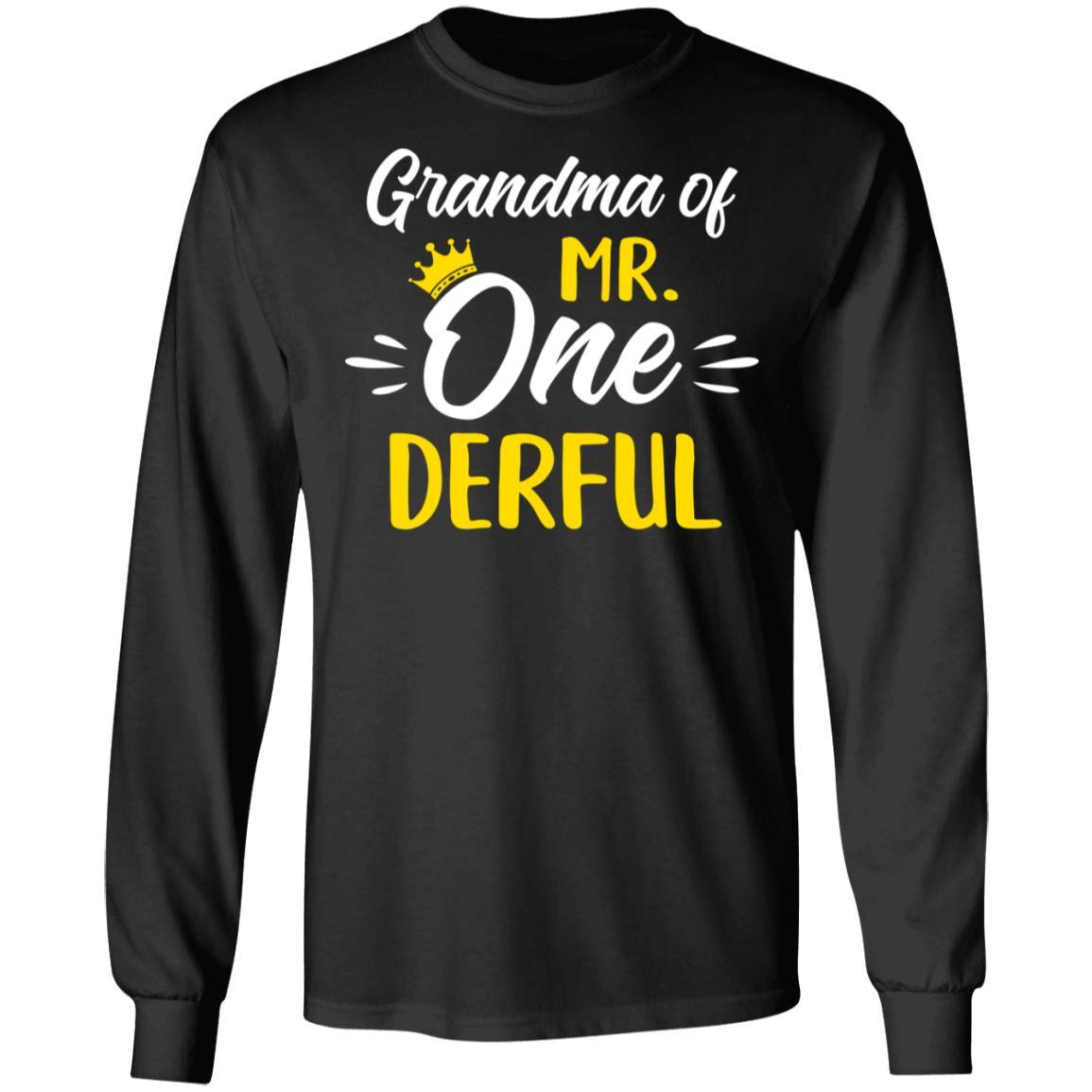 Grandma Of Mr Onederful 1st Birthday Party Costumes Gifts-T-Shirt & Hoodie-Long Sleeve T-Shirt-Black