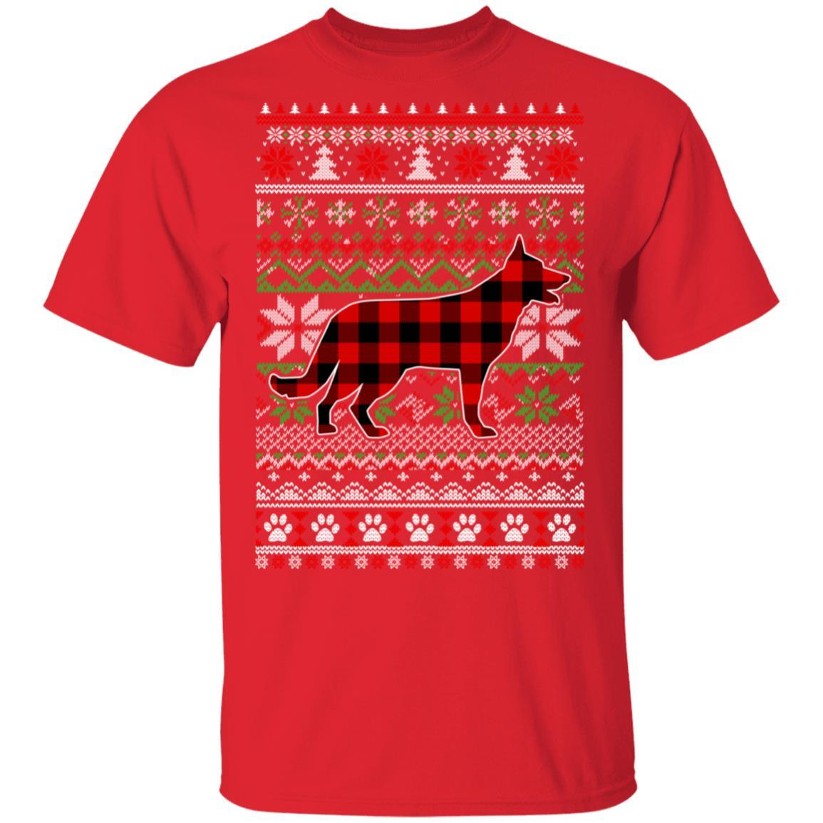 German Shepherd Red Plaid Ugly Christmas Sweater Gifts-T-Shirt & Sweatshirt-Classic T-Shirt-Red