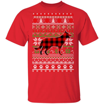 German Shepherd Red Plaid Ugly Christmas Sweater Gifts-T-Shirt & Sweatshirt-Classic T-Shirt-Red