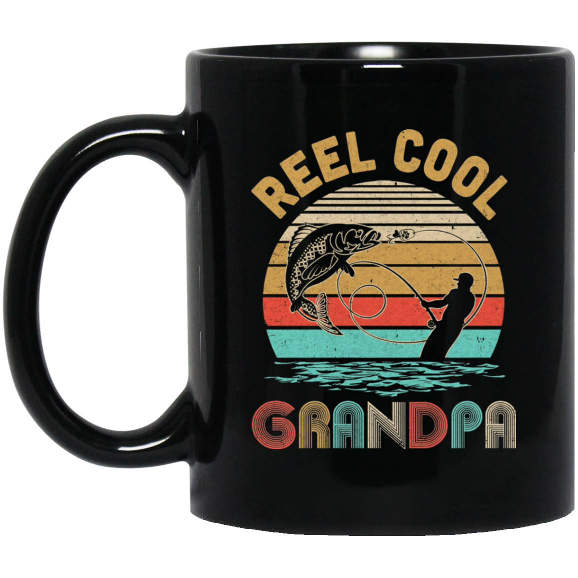 Vintage Reel Cool Grandpa Fish Fishing Father's Day Gift Mug-Coffee Mug-BM11OZ 11 oz. Black Mug-Black