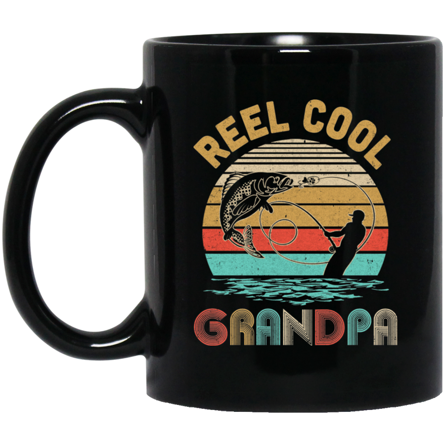 Vintage Reel Cool Grandpa Fish Fishing Father's Day Gift Mug-Coffee Mug-BM11OZ 11 oz. Black Mug-Black