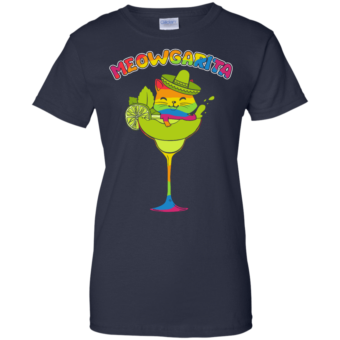 Rainbow Meowgarita Margarita Cat Lover-T-Shirt & Hoodie-Women's T-Shirt-Navy