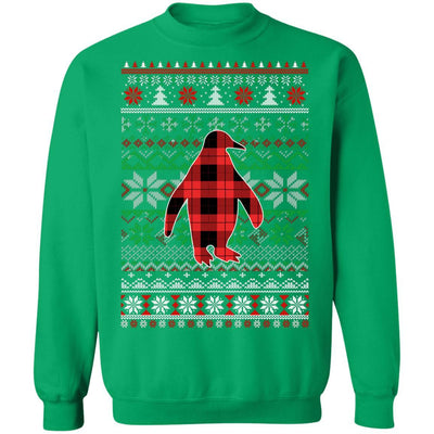Penguin Red Plaid Ugly Christmas Sweater Funny Gifts-T-Shirt & Sweatshirt-Crewneck Sweatshirt-Irish Green