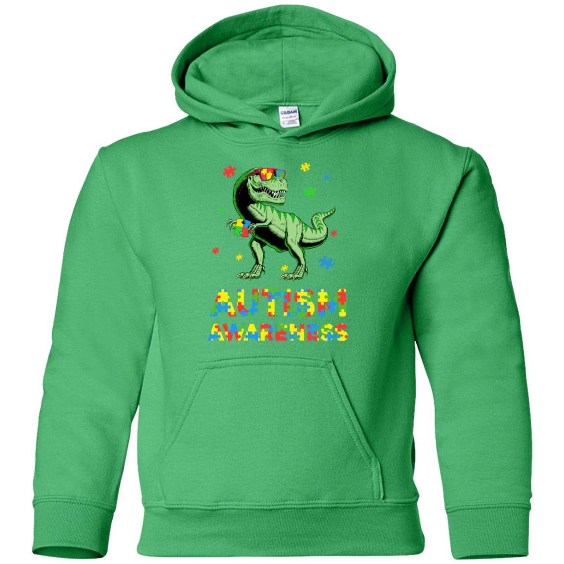 Dinosaur Puzzle Autism Awareness For Boys Girls Youth-Youth Shirt-Youth Pullover Hoodie-Irish Green
