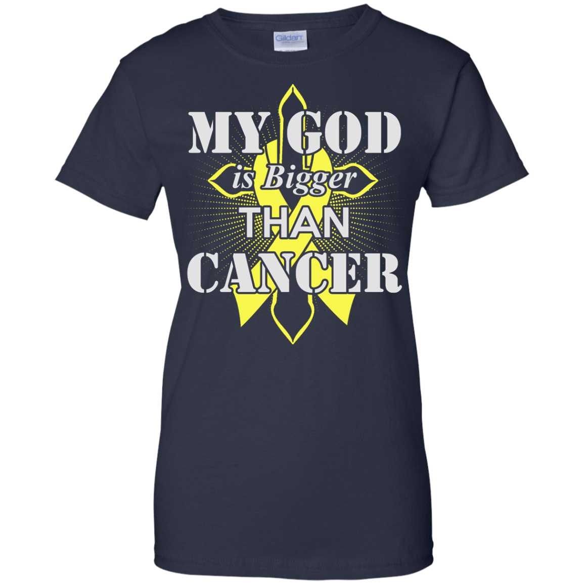 My God Is Bigger Than Cancer Yellow Awareness Ribbon-T-Shirt & Hoodie-Women's T-Shirt-Navy