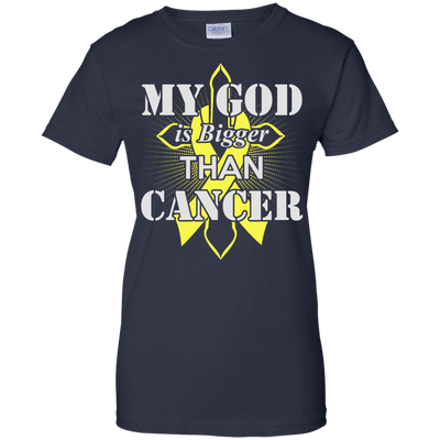 My God Is Bigger Than Cancer Yellow Awareness Ribbon-T-Shirt & Hoodie-Women's T-Shirt-Navy