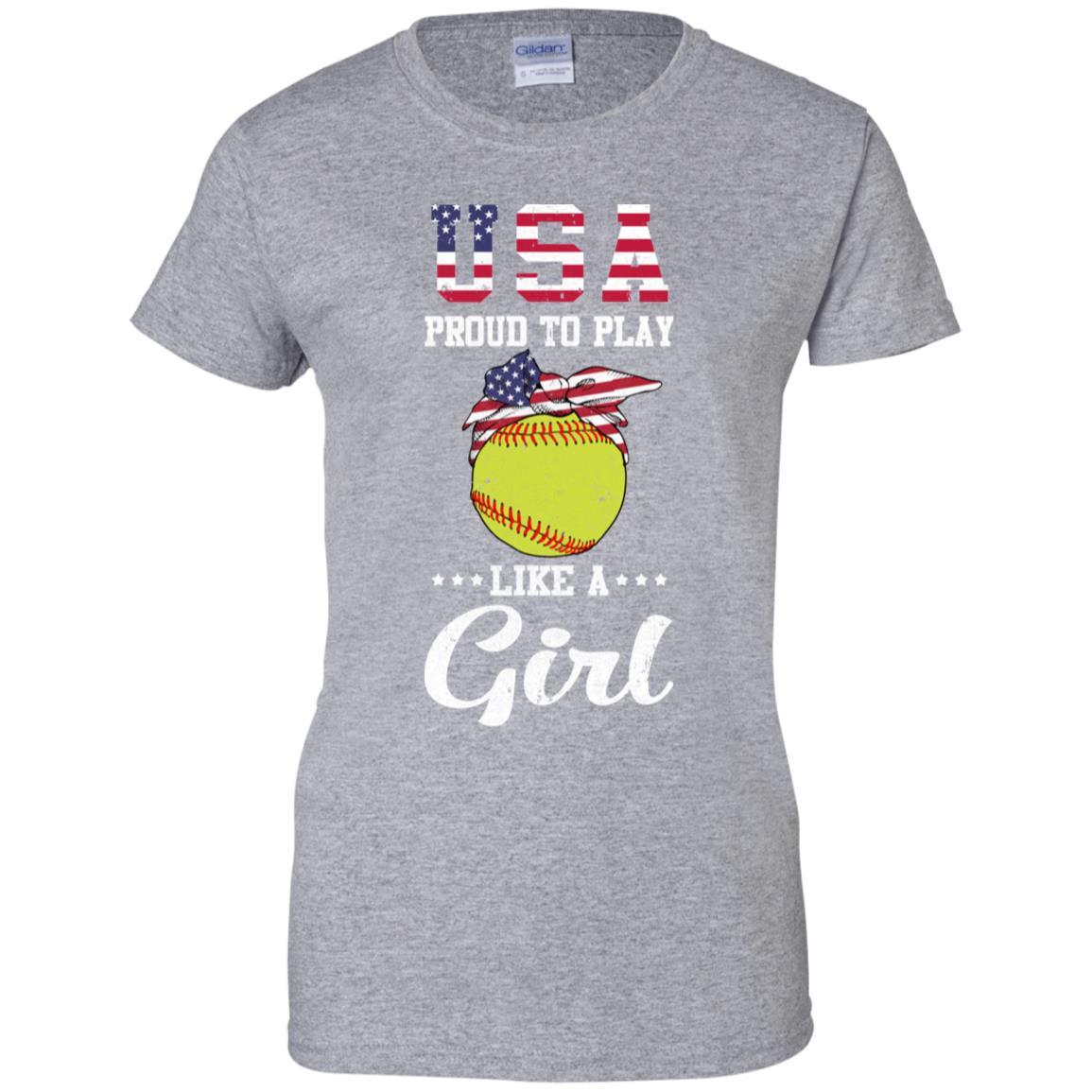 Usa Proud To Play Like A Girl Softball-T-Shirt & Tank Top-Women's T-Shirt-Sport Grey
