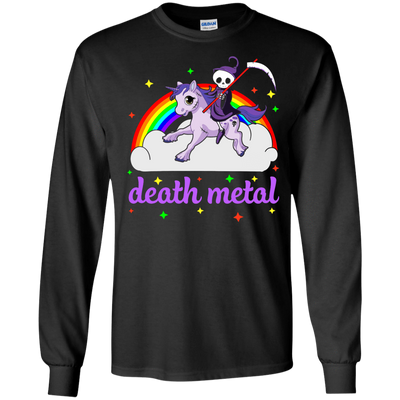 Rainbow Death Metal Rocker Unicorn-T-Shirt & Hoodie-Long Sleeve T-Shirt-Black