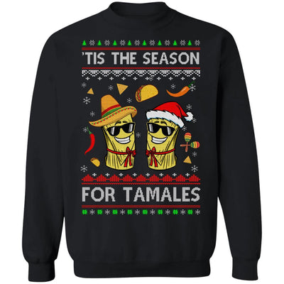 Tis The Season For Tamales Christmas Sweaters Mexican-T-Shirt & Sweatshirt-Crewneck Sweatshirt-Black