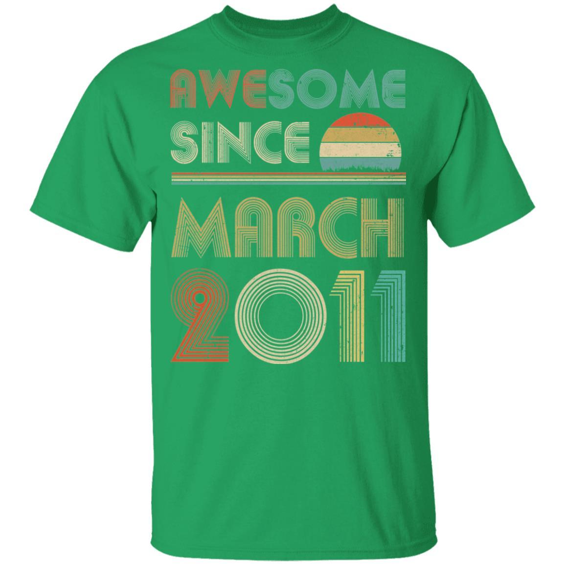 Awesome Since March 2011 Vintage 10th Birthday Gifts Youth-Youth Shirt-Youth T-Shirt-Irish Green