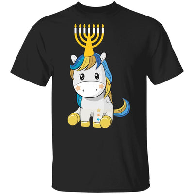 Funny Jewish Unicorn Menorah Kids Girl Hanukkah Youth-Youth Shirt-Youth T-Shirt-Black