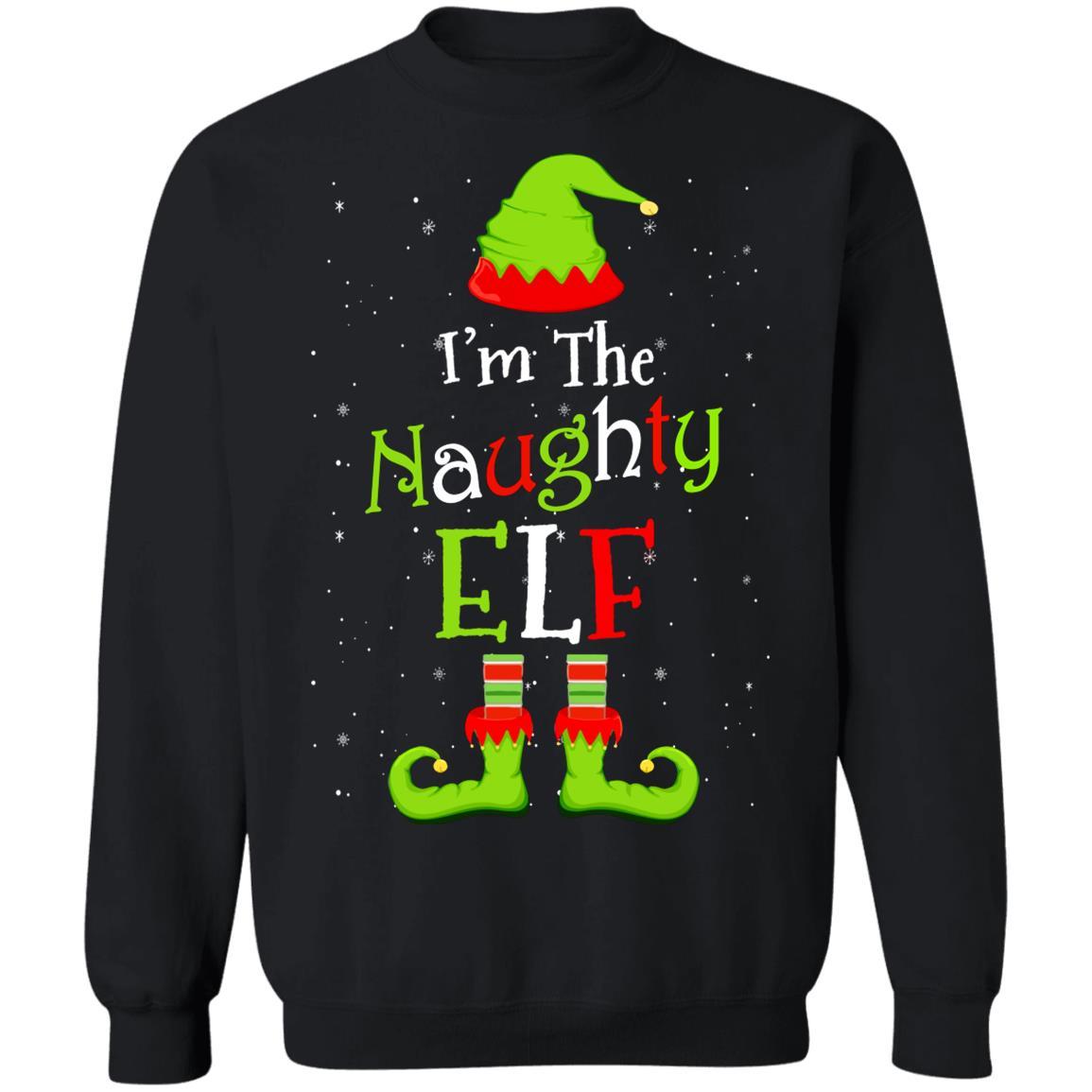 I'm The Naughty Elf Family Matching Funny Christmas Group Gift-T-Shirt & Sweatshirt-Crewneck Sweatshirt-Black