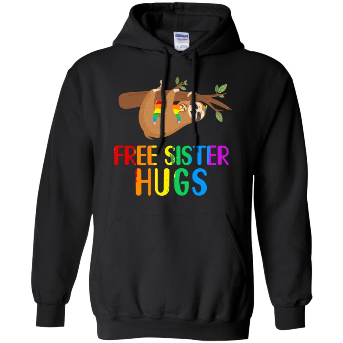 Free Sister Hugs Sloth Rainbow Heart LGBT Pride Month-T-Shirt & Hoodie-Pullover Hoodie-Black