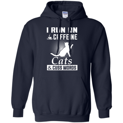 I Run On Caffeine Cats And Cuss Words-T-Shirt & Hoodie-Pullover Hoodie-Navy