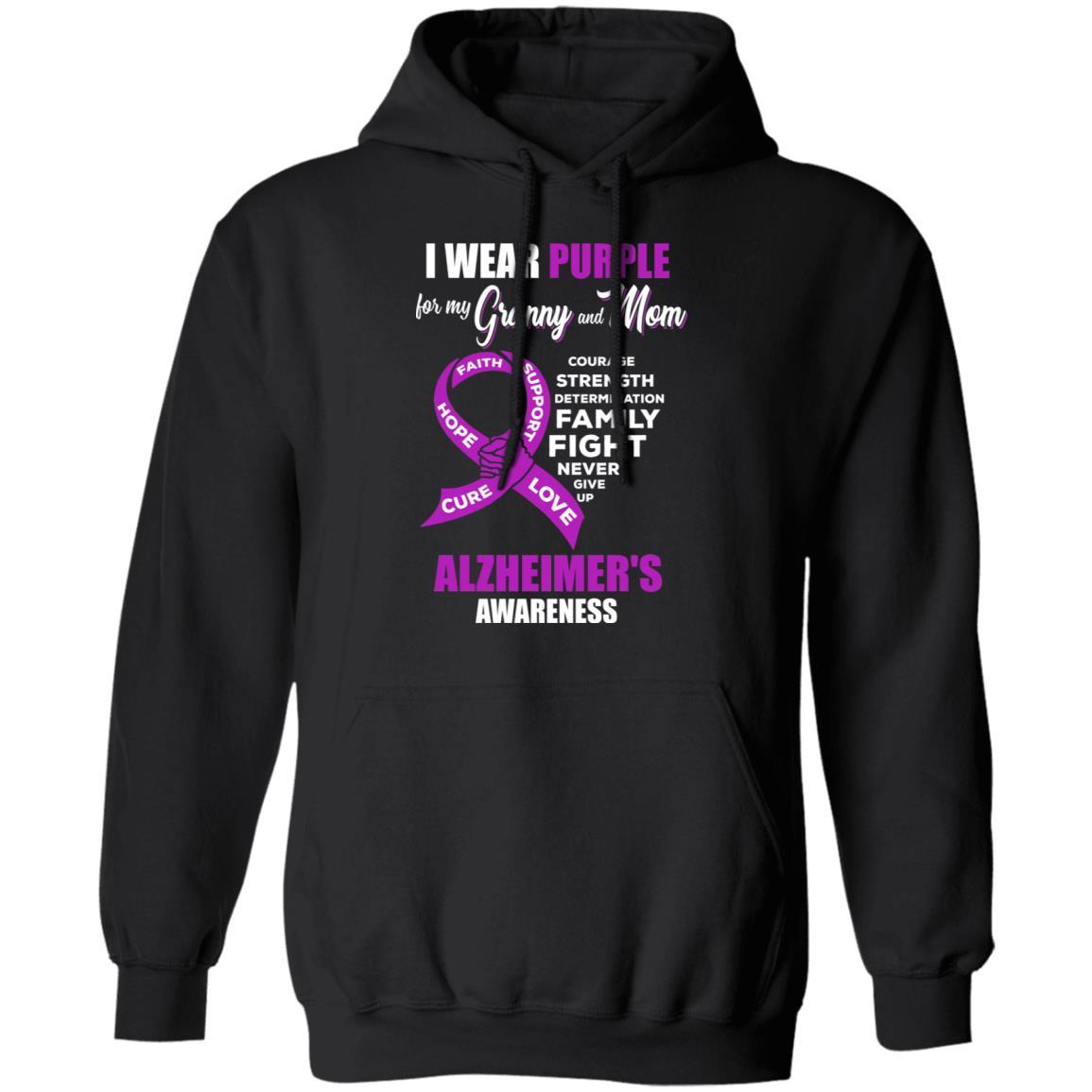 Alzheimer's Awareness I Wear Purple For My Granny and Mom-T-Shirt & Hoodie-Pullover Hoodie-Black