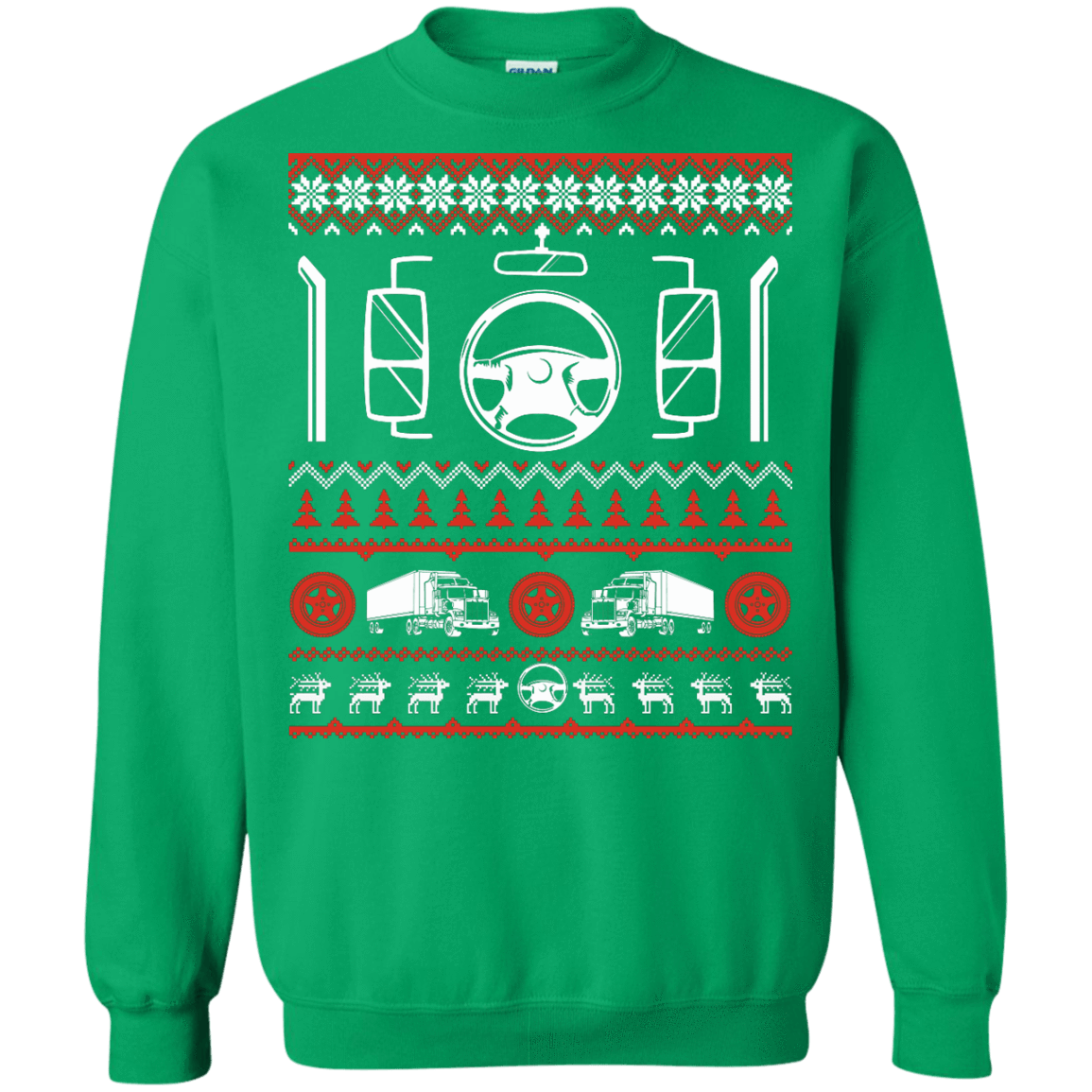 Trucker Christmas Sweater-T-Shirt & Hoodie-Crewneck Sweatshirt-Irish Green