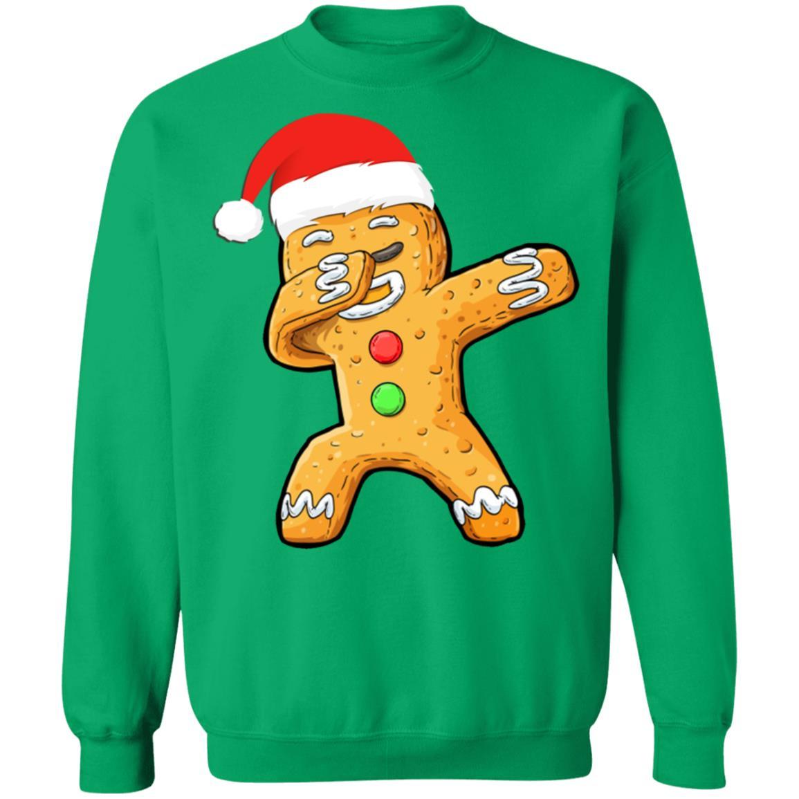 Dabbing Gingerbread Santa Christmas Kids Boys Xmas Cookie-T-Shirt & Sweatshirt-Crewneck Sweatshirt-Irish Green