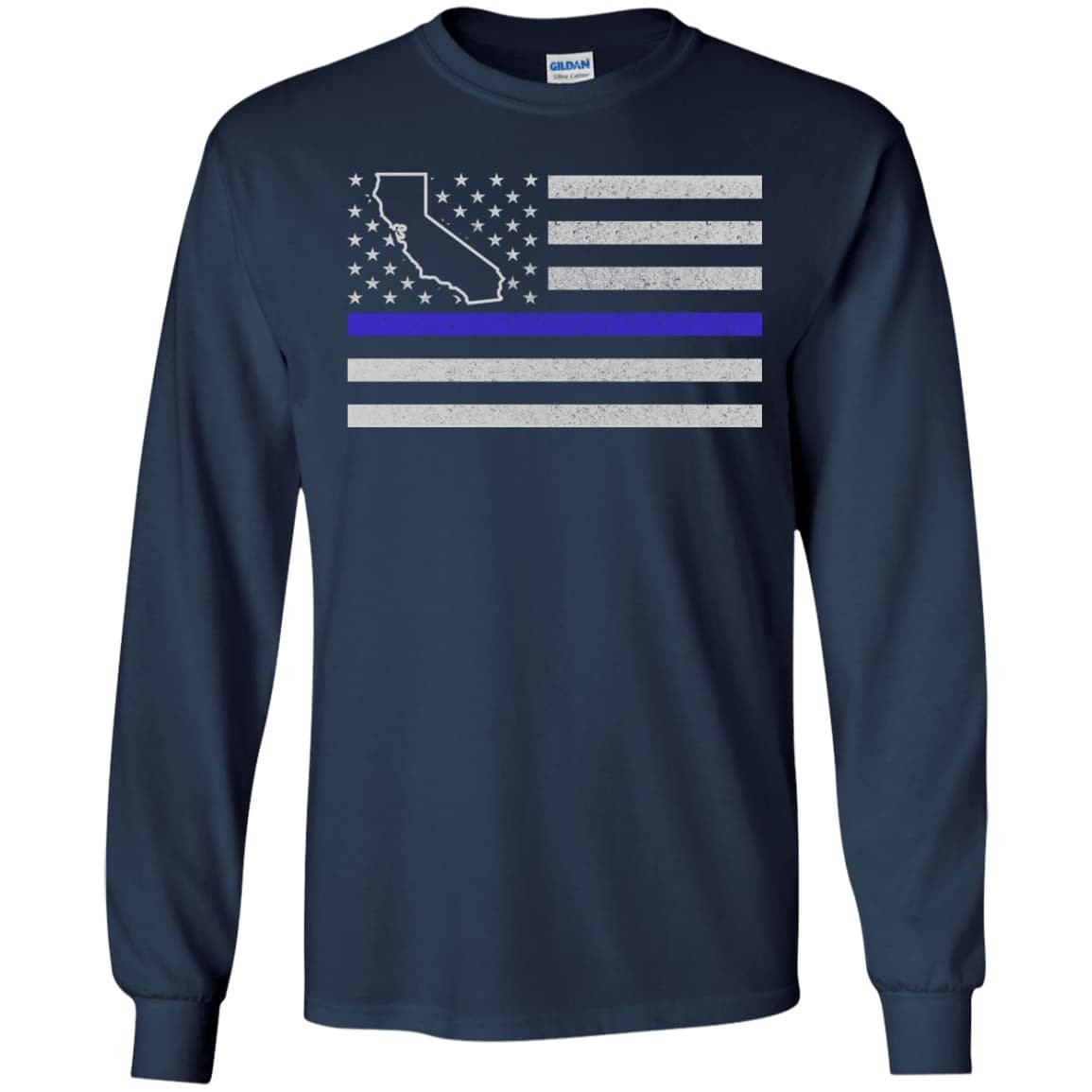 California Thin Blue Line Police State-T-Shirt & Hoodie-Long Sleeve T-Shirt-Navy