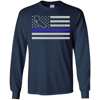 California Thin Blue Line Police State-T-Shirt & Hoodie-Long Sleeve T-Shirt-Navy