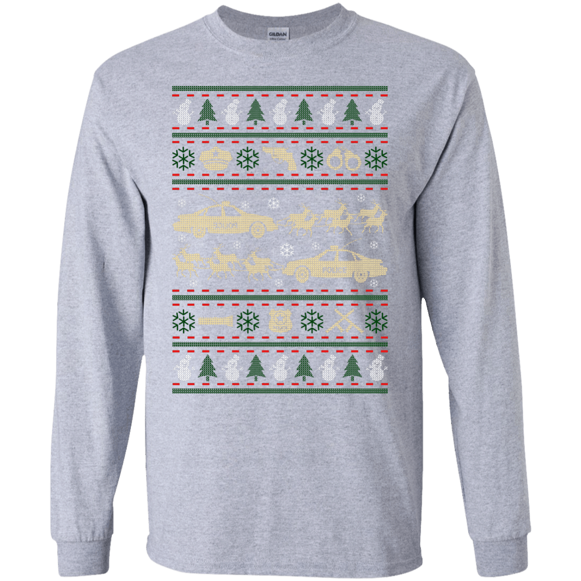 Police Christmas Ugly Sweater-T-Shirt & Hoodie-Long Sleeve T-Shirt-Sport Grey