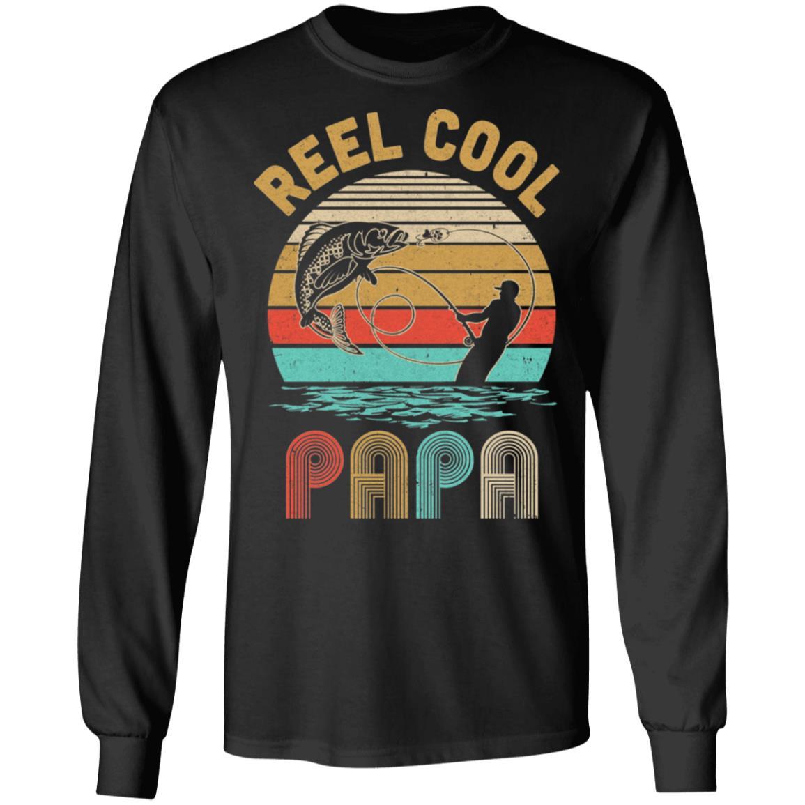 Vintage Reel Cool Papa Fish Fishing Father's Day Gift-T-Shirt & Hoodie-Long Sleeve T-Shirt-Black