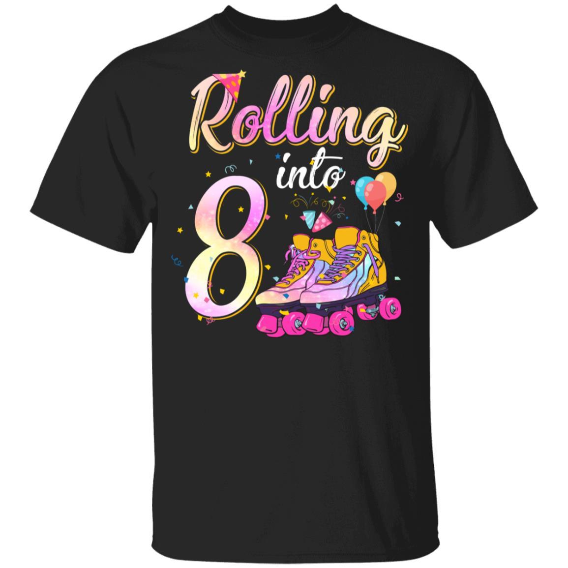 8 Years Old Birthday Girls Roller Skates 80's 8th Birthday Youth-Youth Shirt-Youth T-Shirt-Black