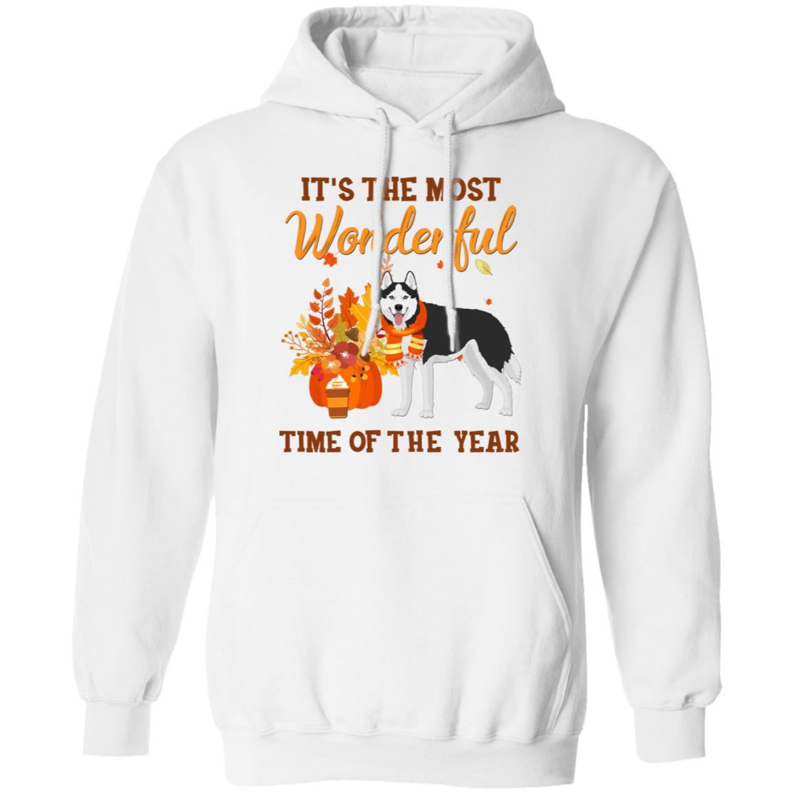 Siberian Husky Autumn It's The Most Wonderful Time Of The Year-T-Shirt & Hoodie-Pullover Hoodie-White
