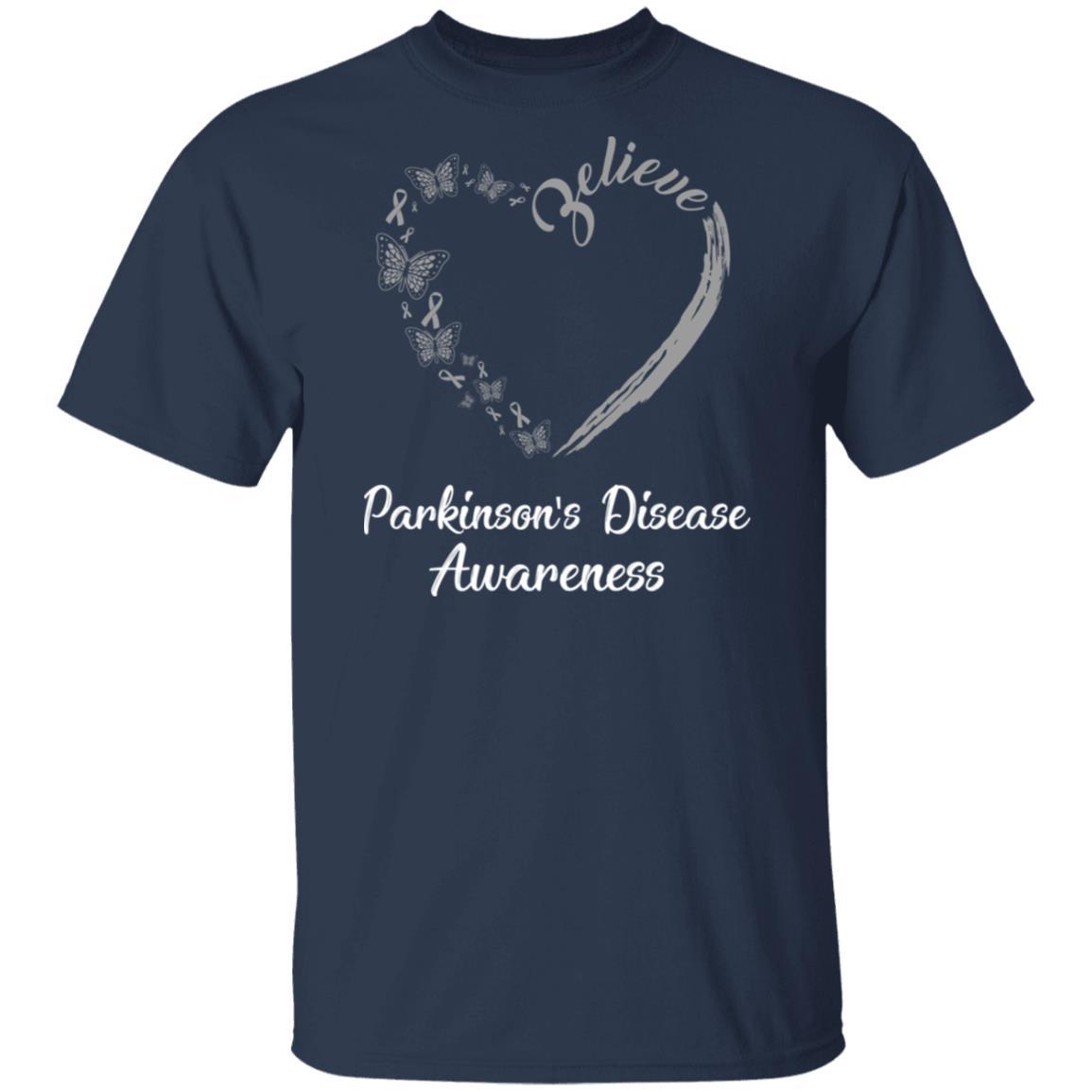 Butterfly Believe Parkinson's Disease Awareness Ribbon Gifts-T-Shirt & Hoodie-Classic T-Shirt-Navy