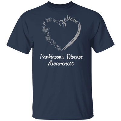 Butterfly Believe Parkinson's Disease Awareness Ribbon Gifts-T-Shirt & Hoodie-Classic T-Shirt-Navy