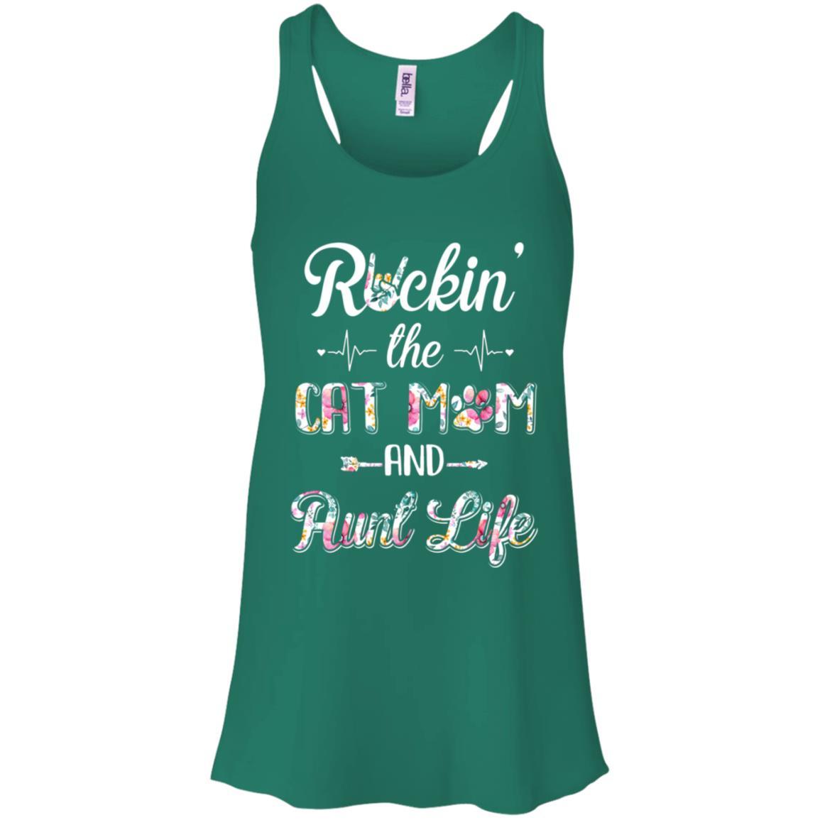Rockin The Cat Mom Aunt Life Mothers Day Cat Lovers-T-Shirt & Tank Top-Women's Flowy Racerback Tank-Kelly Green