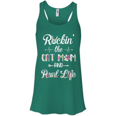 Rockin The Cat Mom Aunt Life Mothers Day Cat Lovers-T-Shirt & Tank Top-Women's Flowy Racerback Tank-Kelly Green