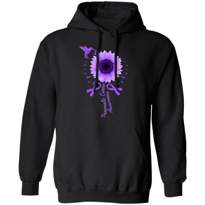 Hummingbird Sunflower Purple Ribbon Pancreatic Cancer Awareness-T-Shirt & Hoodie-Pullover Hoodie-Black