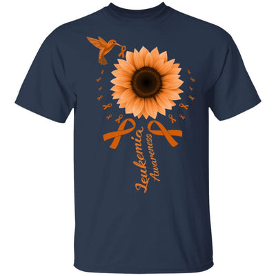 Hummingbird Sunflower Orange Ribbon Leukemia Awareness-T-Shirt & Hoodie-Classic T-Shirt-Navy