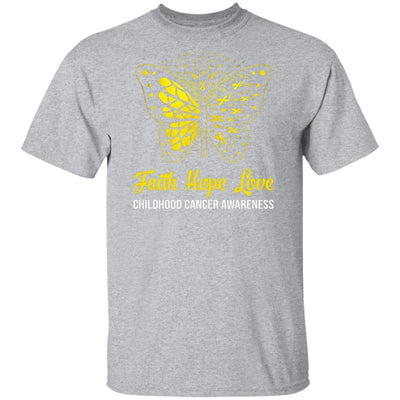 Faith Hope Love Gold Butterfly Childhood Cancer Awareness-T-Shirt & Hoodie-Classic T-Shirt-Sport Grey