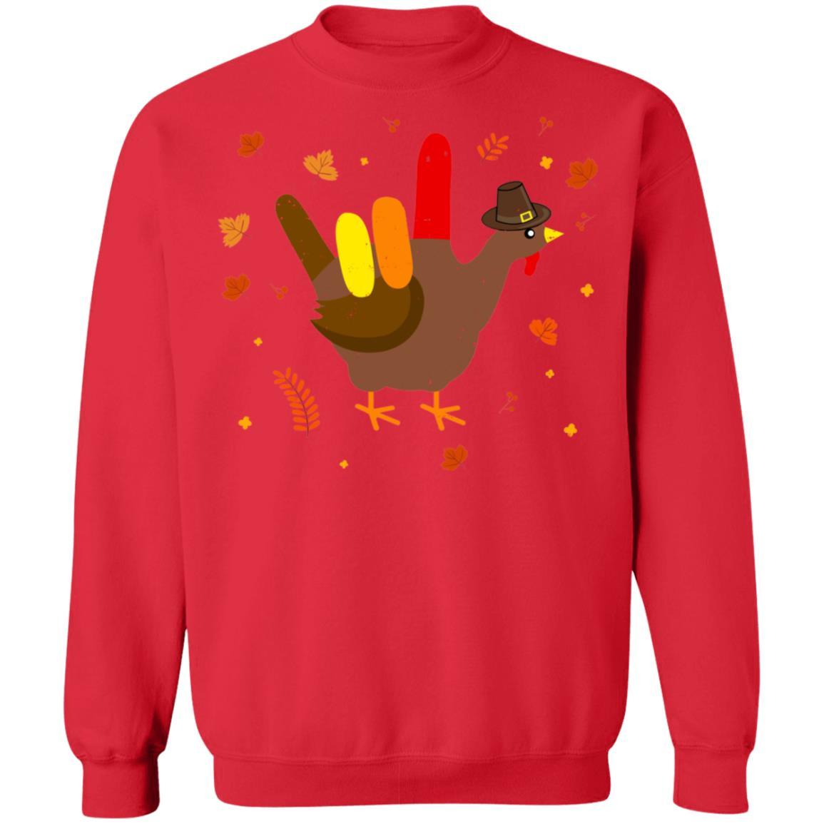 American Sign Language I Love You Thanksgiving Turkey-T-Shirt & Sweatshirt-Crewneck Sweatshirt-Red